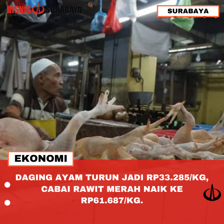 Daging ayam turun jadi Rp33.285/kg, cabai rawit merah naik ke Rp61.687/kg.