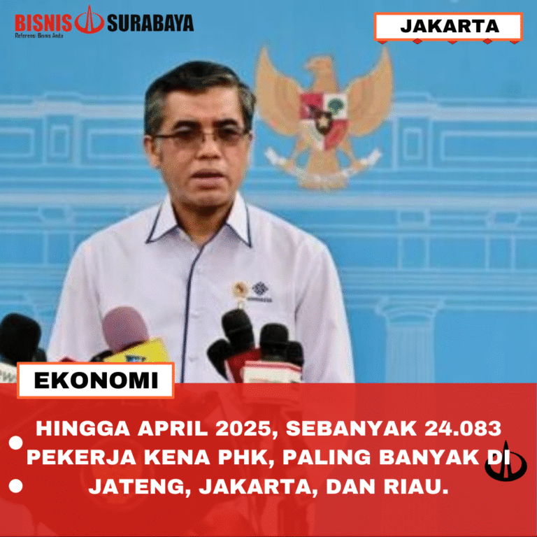 Hingga April 2025, sebanyak 24.083 pekerja kena PHK, paling banyak di Jateng, Jakarta, dan Riau.