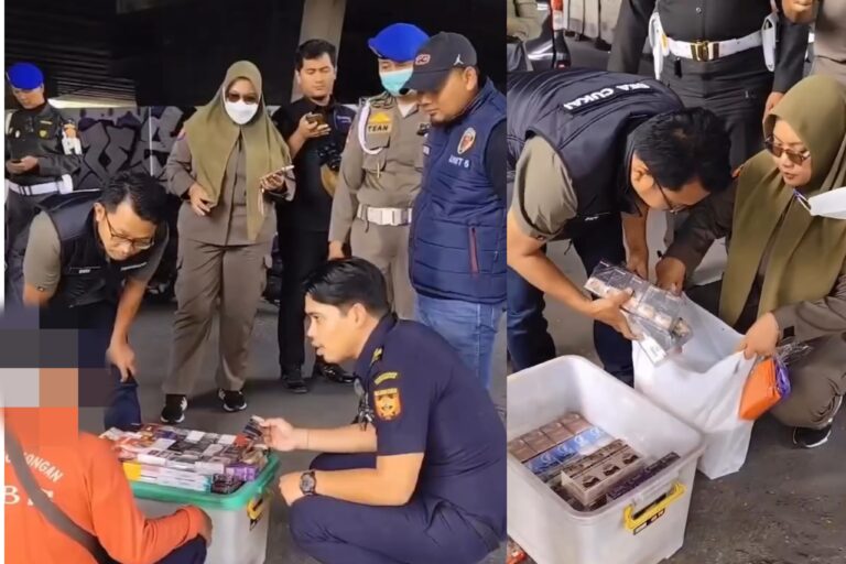 9.500 BATANG ROKOK ILEGAL BERHASIL DIAMANKAN SAAT RAZIA GABUNGAN SATPOL PP DAN BEA CUKAI DI SURABAYA SELATAN